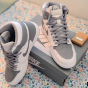 Nike Gray and White High-Top Sneakers